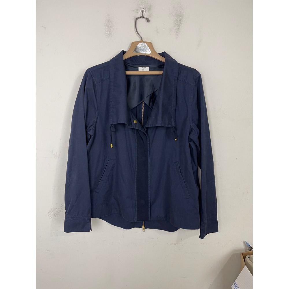 Crown & Ivy Petite Navy Blue Back Zip Utility Jacket PXL Cotton Funnel Neck Coat